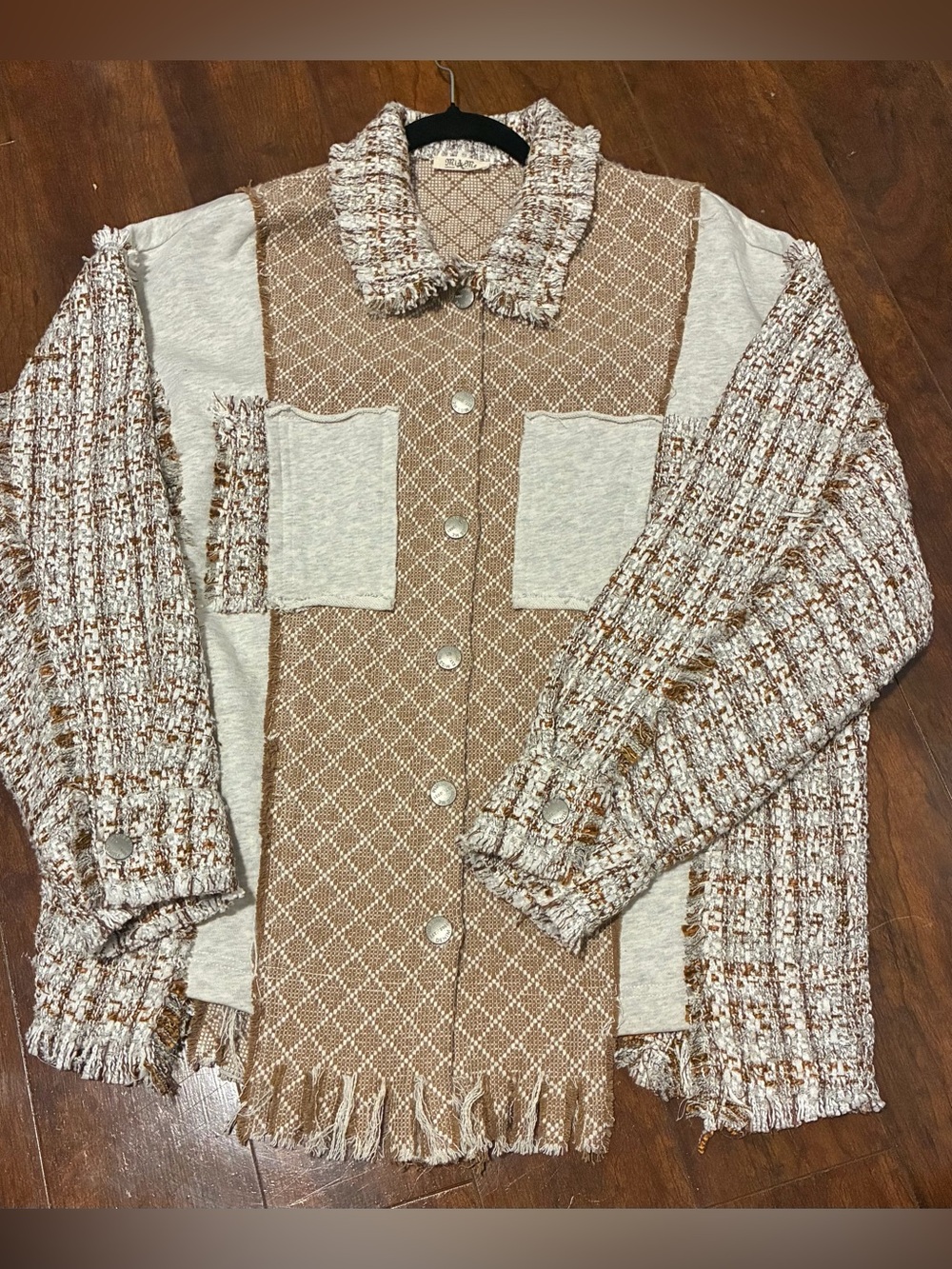 NWOT - Miss Me Mixed Media Pieced Tweed Shacket - M